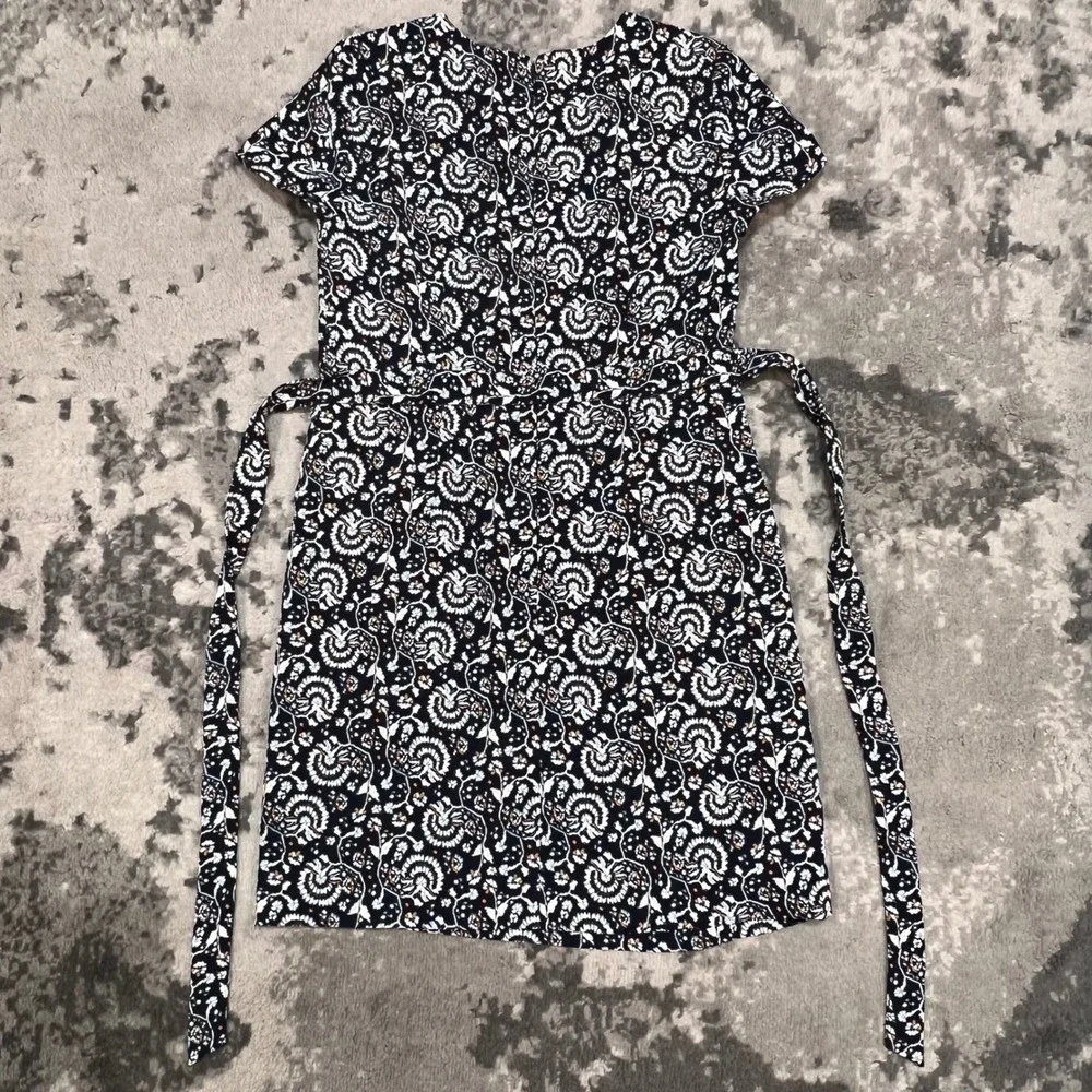J.Crew Re-Imagined Navy Blue Floral Paisley Tie‎ Waist Shift Dress Size 2